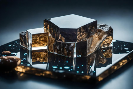 natural cubic glass rock cosmetic podium composition with dolomite in the photo studioの素材