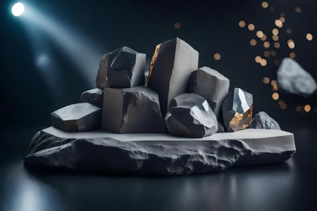 natural cubic grey rock cosmetic podium scenery with crystal in the photo studioの素材