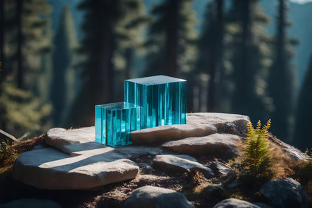 natural flat tinted glass stone podium scenery with dolomite in the forestの素材