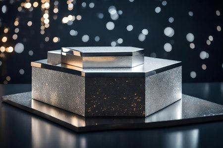 natural cubic silver stone cosmetic podium composition with quartz in the photo studioの素材