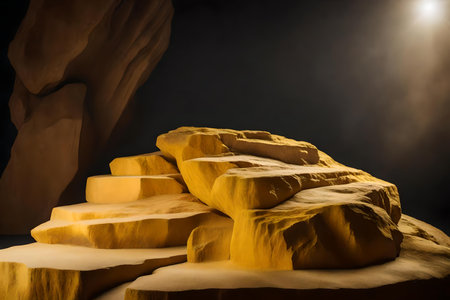 natural flat yellow rock podium composition with dolomite in the photo studioの素材