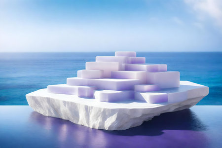natural cubic white rock cosmetic podium composition with amethyst by the seaの素材