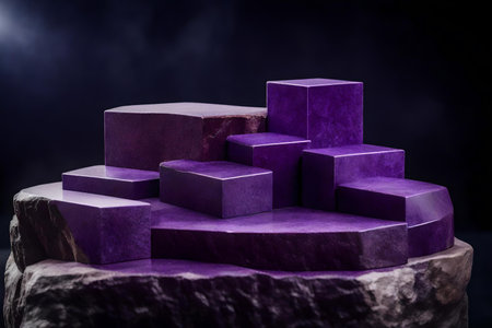 natural cubic purple stone podium composition with dolomite in the photo studioの素材