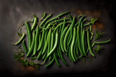 green beans composition flat lay with free space for copy glass backgroundの素材