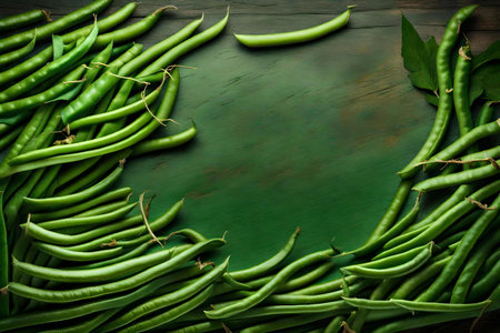 green beans composition flat lay with free space for copy paper backgroundの素材