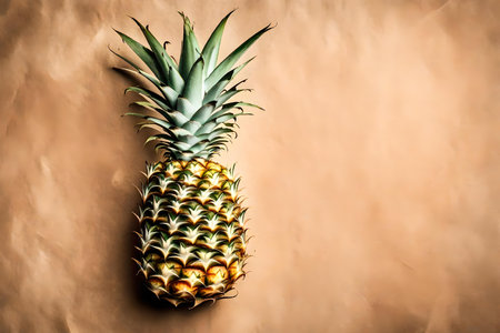 pineapple composition flat lay with free space for copy brown paper backgroundの素材
