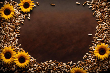 sunflower seeds composition flat lay with free space for copy velvet fabric backgroundの素材