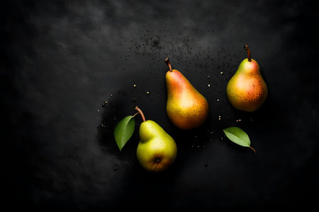 pear composition flat lay with free space for copy black desert backgroundの素材