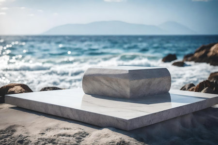 flat grey stone podium composition with marble by the sea beautiful materialsの素材