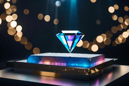 flat iridescent stone podium background with diamond in the photo studio beautiful materialsの素材