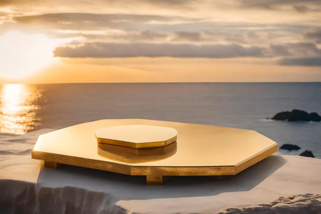flat golden plastic podium composition with quartzite by the sea beautiful materialsの素材