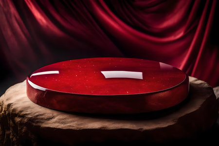 round red stone cosmetic podium composition with rock in the photo studioの素材