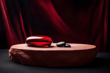 round red stone cosmetic podium composition with rock in the photo studioの素材