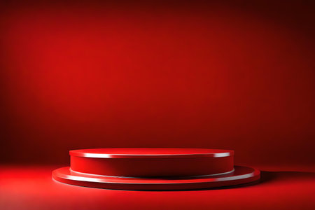 round red podium close shot red background studio with beanの素材