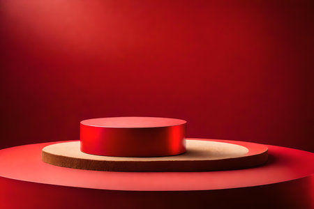 round red wooden cosmetic podium background with desert in the photo studioの素材