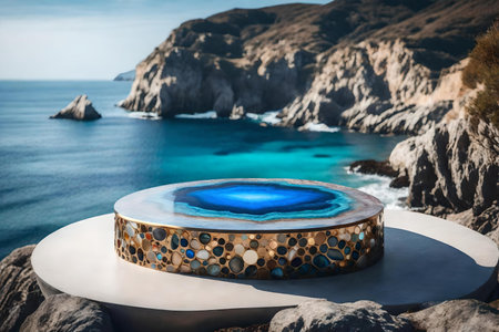round titanium stone podium composition with agate by the seaの素材