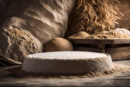 round stone podium close shot background, farm with flourの素材