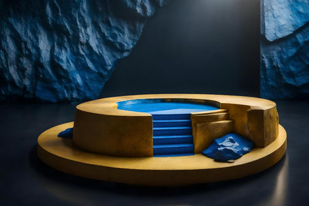 round yellow stone podium scenery with azurite in the photo studioの素材