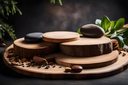 round wood wooden cosmetic podium composition with rock in the photo studio v ar u4 2.jpgの素材
