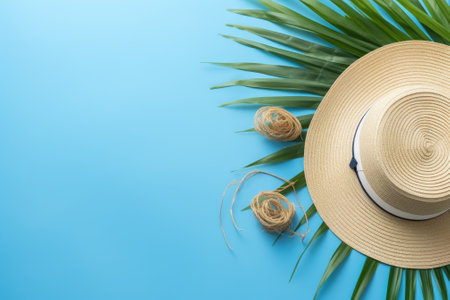 A creative concept for a summer vacation or holiday is represented by a flat lay image featuring a sの素材