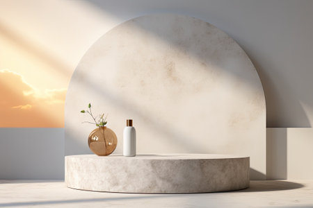 3d illustration of a realistic rendering of a stone podium designed for packaging presentations andの素材