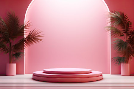 This abstract studio background features a gradient of pink colors, perfect for product presentationの素材