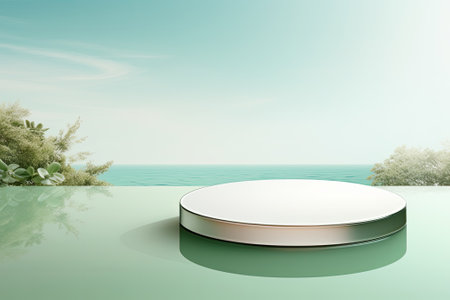 This is an abstract nature background featuring an empty white circular podium placed on a transpareの素材