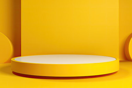 Three-dimensional representation of an abstract composition in yellow color with a podium. The minimの素材