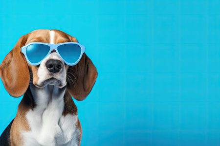 A Beagle dog with blue heart-shaped sunglasses onの素材
