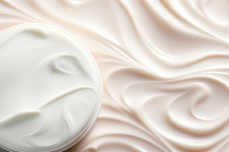 A close-up of a creamy moisturizer, evenly spread with a wavy texture, is displayed on a white backgの素材