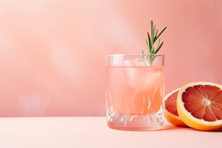 A chilled cocktail made with grapefruit, alcohol, and served in a glass that has been misted. The glの素材