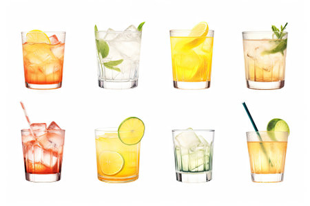A collection of traditional cocktails presented separately on a white background.の素材