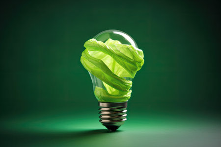 A crinkled, green paper light bulb embodying the idea of Corporate Social Responsibility (CSR), an eの素材