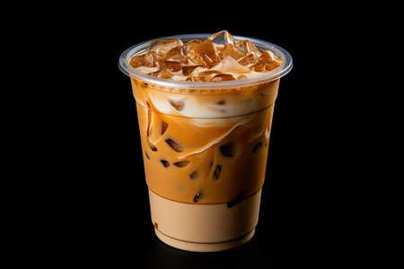 A cup made of plastic filled with ice and Taiwanese milk tea.の素材