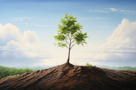 A fresh and recently developed young tree sapling. A powerful depiction relevant to the challenges oの素材