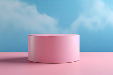 A minimalist concept of an empty cylindrical podium placed on a soft pastel background, created usinの素材