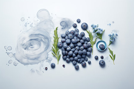 A unique arrangement utilizing blueberries on a watercolor backdrop, presenting a visually appealingの素材