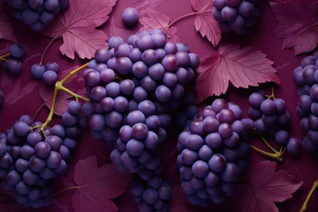 A vibrant grape design on a backdrop of purple, seen from above.の素材