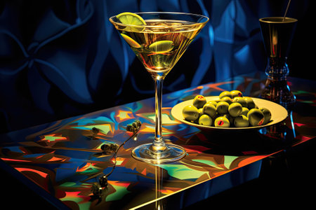 A traditional mixed drink known as a vodka martini, featuring a combination of vodka and vermouth, sの素材