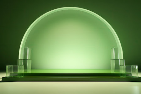 A stylish presentation background featuring a simple green light backdrop with a glass arch adornedの素材