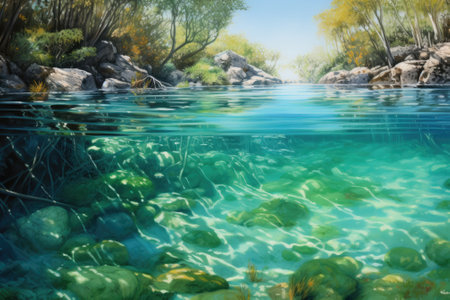 Nature's Canvas: Serene Shadows in Azure Watersの素材