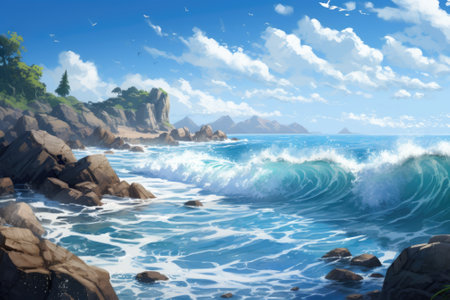 Serene Waves: A Tranquil Setting for Product Showcaseの素材
