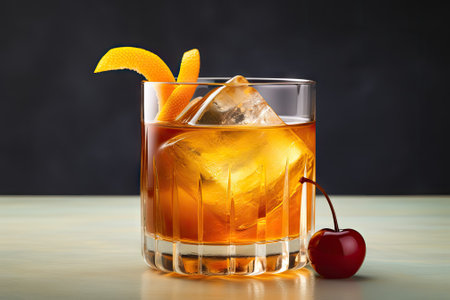Delight in the flavors of a delectable old fashioned cocktail enhanced with the delightful presenceの素材