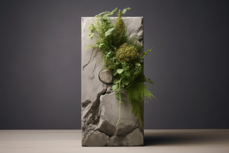 Nature's Embrace: A Natural Stone & Concrete Podium for Packaging Product Presentationの素材