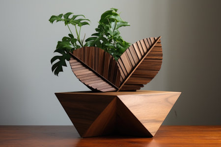 Natural Elegance: Leaf Geometric Podium Display in Woodの素材