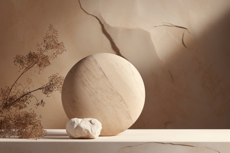 Natural Elegance: Monochrome Beige Mockup on Granite Pedestalの素材