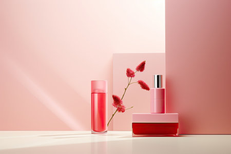 Minimalist Elegance: Tranquil Pink Background and Abstract Geometry Enhance Product Presentationの素材