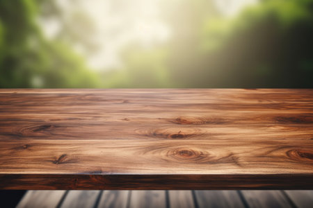The surface of a wooden table placed on a blurry, white, abstract background, typically found in a bの素材