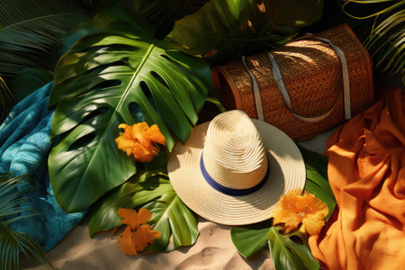 Sun-kissed Serenity: Tropical Leaves and Beach Essentialsの素材