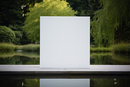 Serene Elegance: The Tranquil Reflection of a White Square Podiumの素材